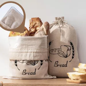 2 Pack Bread Bags for Homemade Bread, Reusable Linen Sourdough Bread Bags with Plastic Lining, Large 17.32“×12.99” Homemade Bread Cloth Storage Bag for Round Loaves, Artisan Bread