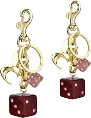 2 pack Dice Crystal Drip, Red Alloys Dice, Handbag Bag Pendant Key Chain, Crystal Women Fashion Charm, Valentine's Day Gifts for Him