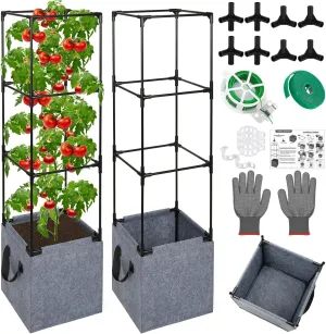 2 Pack Square Tomato Cages with Grow Bags, 42.5 Inch Stable Square Tomato Planter Support Stakes Kit for Garden, Tomato Cages Trellis Pots for Climbing Vertical Plants Vegetables Fruits Vines Flowers
