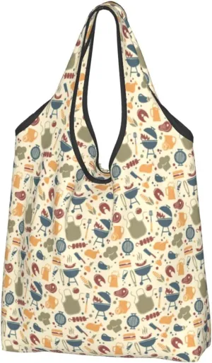 2 PCS Large Tote Bag for Women - Lightweight Barbecue And Grill Reusable Grocery Bags Foldable, Shopping Bags for Groceries, Cloth Bags Work Beach Travel with Handles