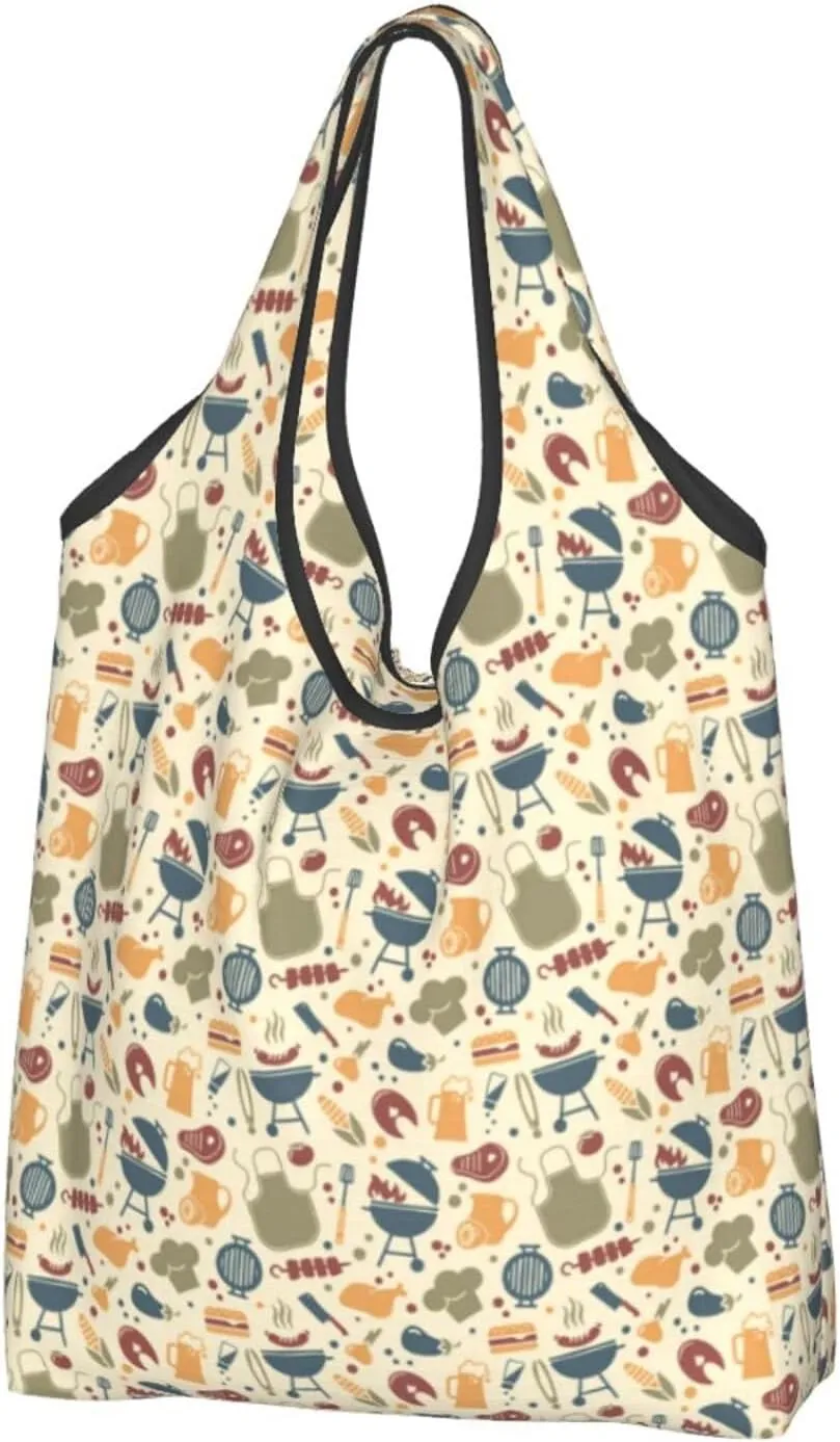2 PCS Large Tote Bag for Women - Lightweight Barbecue And Grill Reusable Grocery Bags Foldable, Shopping Bags for Groceries, Cloth Bags Work Beach Travel with Handles