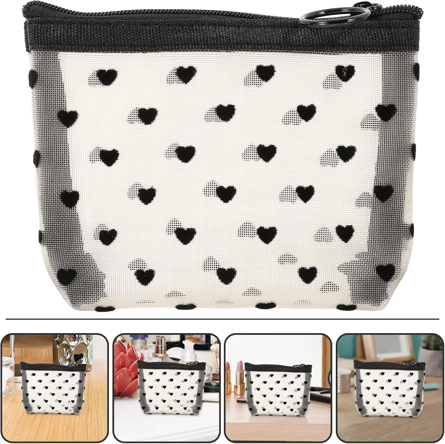 2 Sets Mesh Cosmetic Bag Toiletry Bag for Travel Clear Organizer Bags Mesh Pencil Bag Travel, Beigex4pcs, 12X8.5X3CMx4pcs