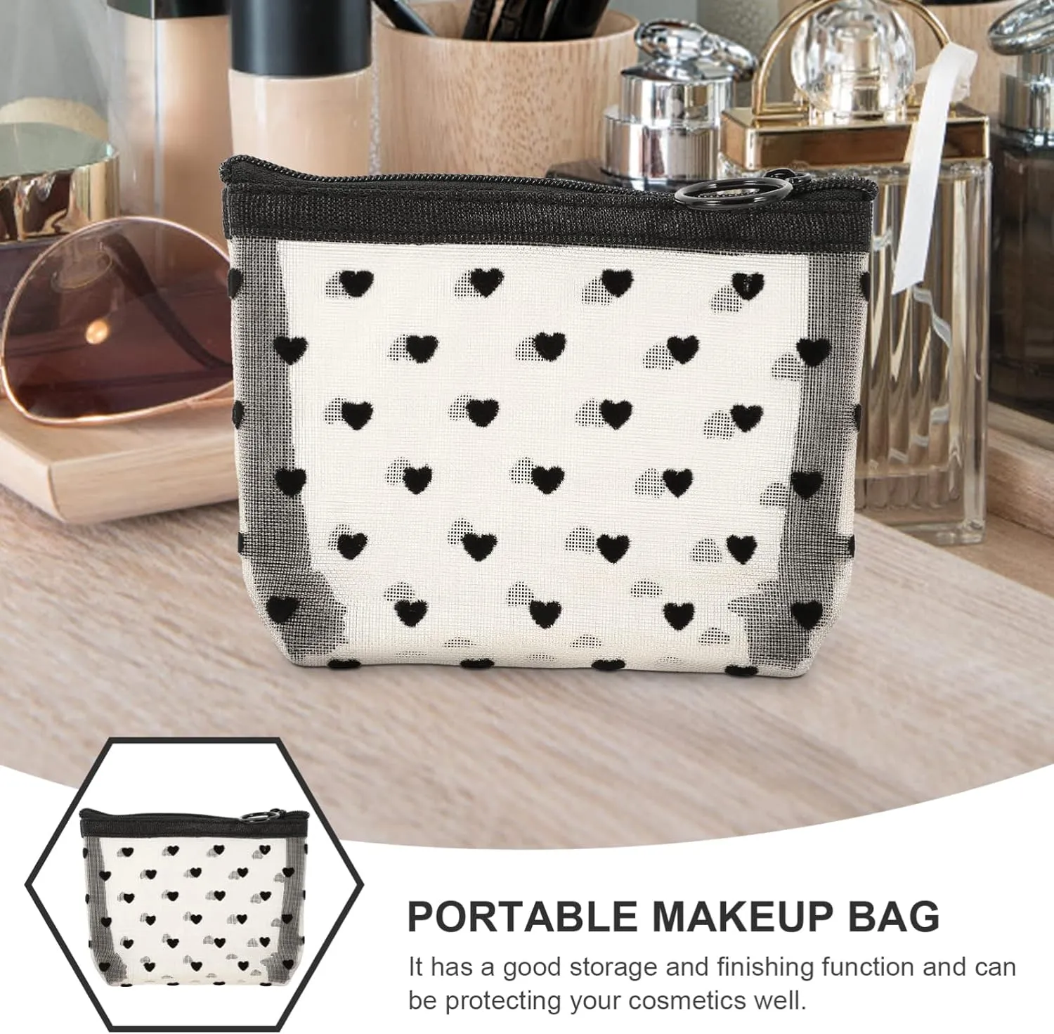 2 Sets Mesh Cosmetic Bag Toiletry Bag for Travel Clear Organizer Bags Mesh Pencil Bag Travel, Beigex4pcs, 12X8.5X3CMx4pcs