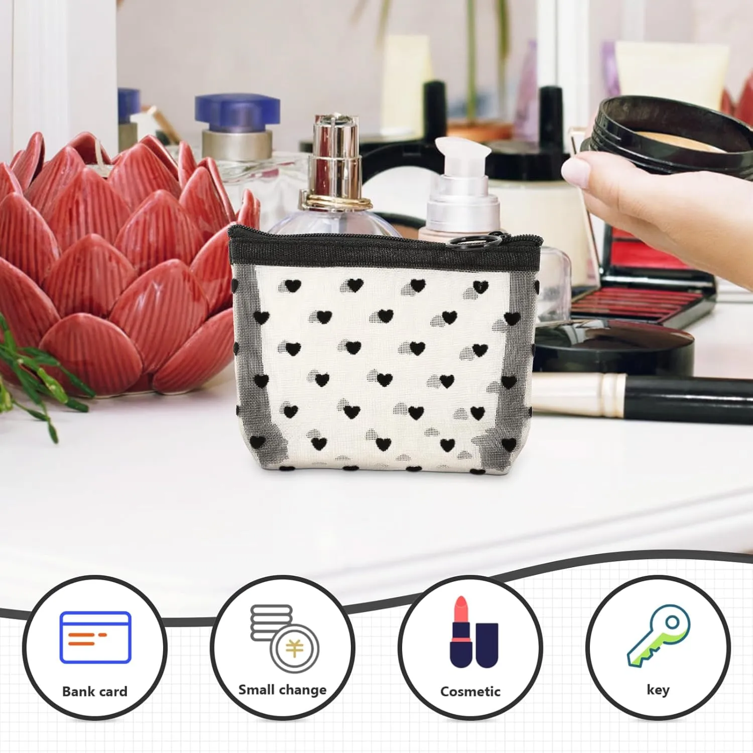 2 Sets Mesh Cosmetic Bag Toiletry Bag for Travel Clear Organizer Bags Mesh Pencil Bag Travel, Beigex4pcs, 12X8.5X3CMx4pcs