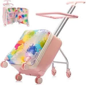 20 inch Kids Suitcase Children Sit to Ride Trolley Luggage 6 Spinner Wheels Removable cabin Travel Bags 45L Large Capacity Carry-Ons Stroller for Air Travel Scooters with Guardrail