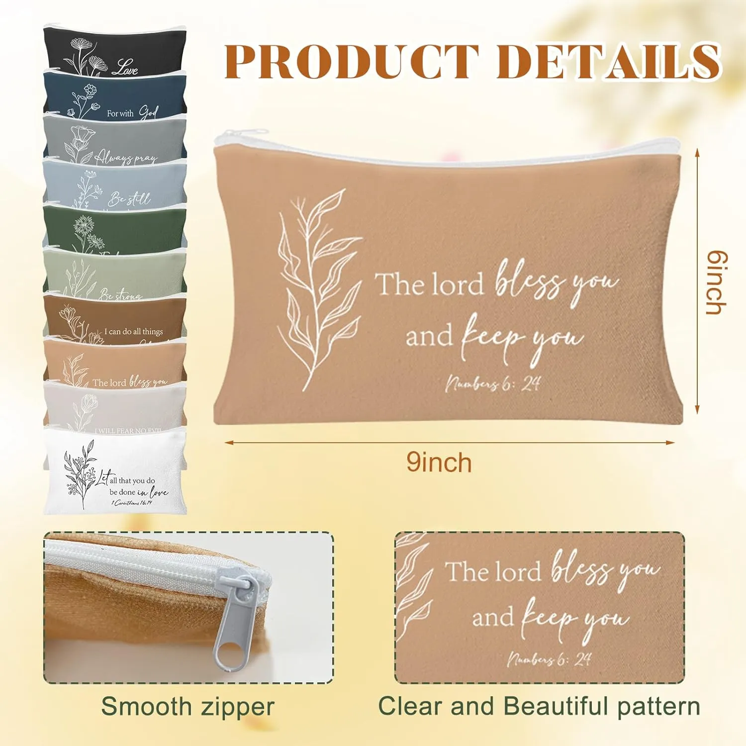 20 Pcs Inspirational Christian Cosmetic Bags for Women Religious Gifts Canvas Pencil Pouch Makeup Bags with Bible Verse Keychains for Travel Women Mother Mom Employee Gift