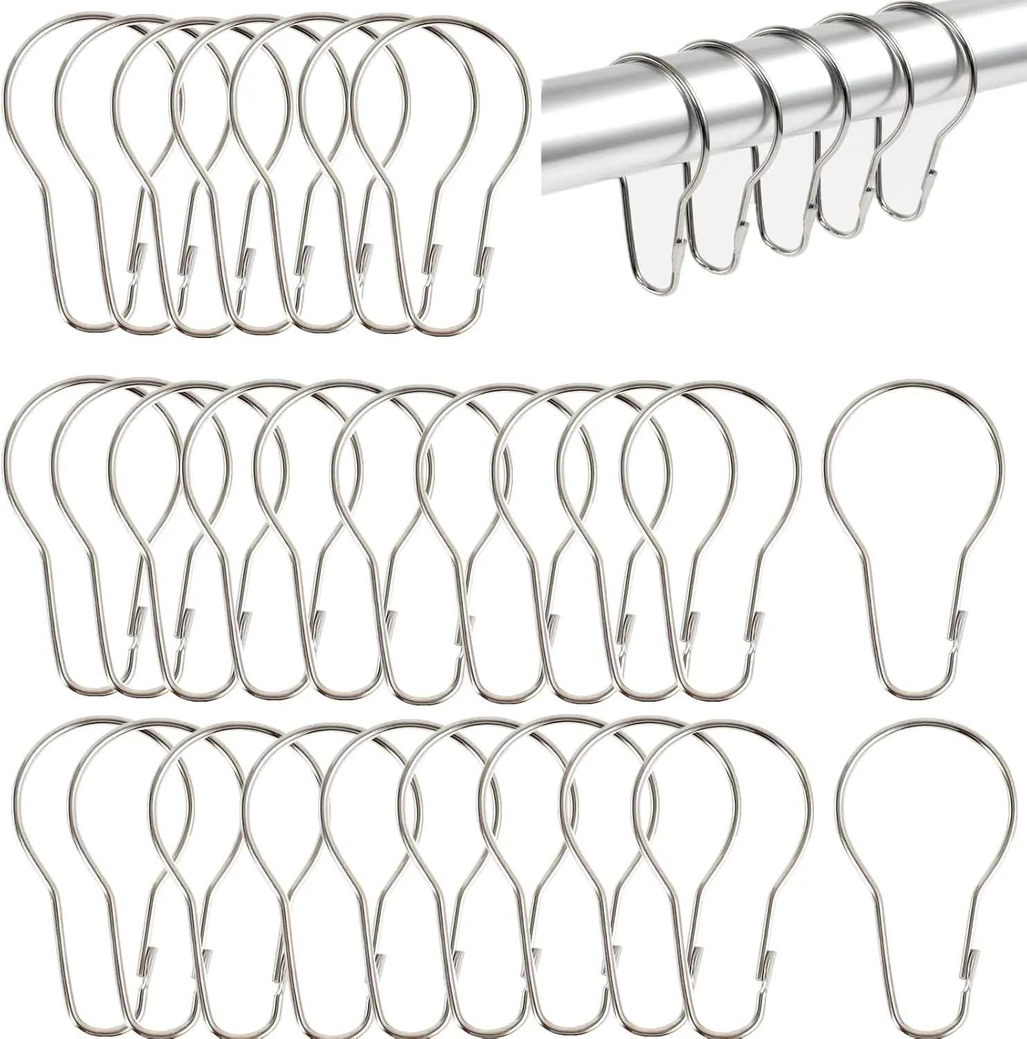 200 Pieces Shower Curtain Hooks, Rust-Proof Metal Bathroom Curtain Hanging Rings Reusable Shower Hangers for Shower Rods Curtains Bedroom Kitchen