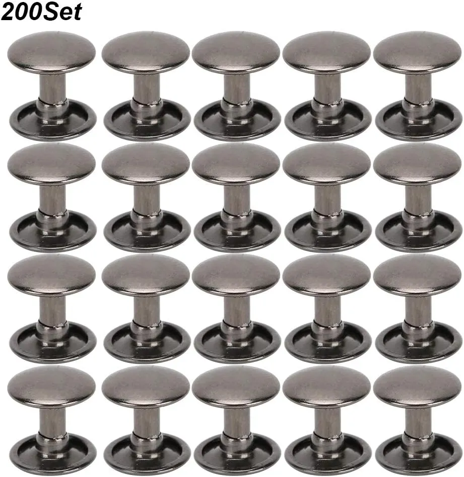 200pcs Leathercraft Rivets, Rivets for Leather, 0.4 x 0.4in Double Cap Rivet Round Stud Nail Iron Jeans Button Basic Accessories of Shoes, Leather, Bags, Clothes (Gray)
