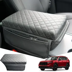 2025 New Car Center Console Cover for Honda CRV 2023-2025, Black Leather Armrest Cover Cushion with 2 Storage Bags for Honda CRV Car Accessories 2025 2024 2023