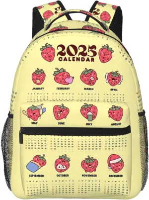 2025 Yearly Calendar Strawberry Casual Backpack Sport Backpacks Work Travel Rucksack Lightweight Laptop Daypack Adjustable Straps Bags with Pockets for Cycling Hiking