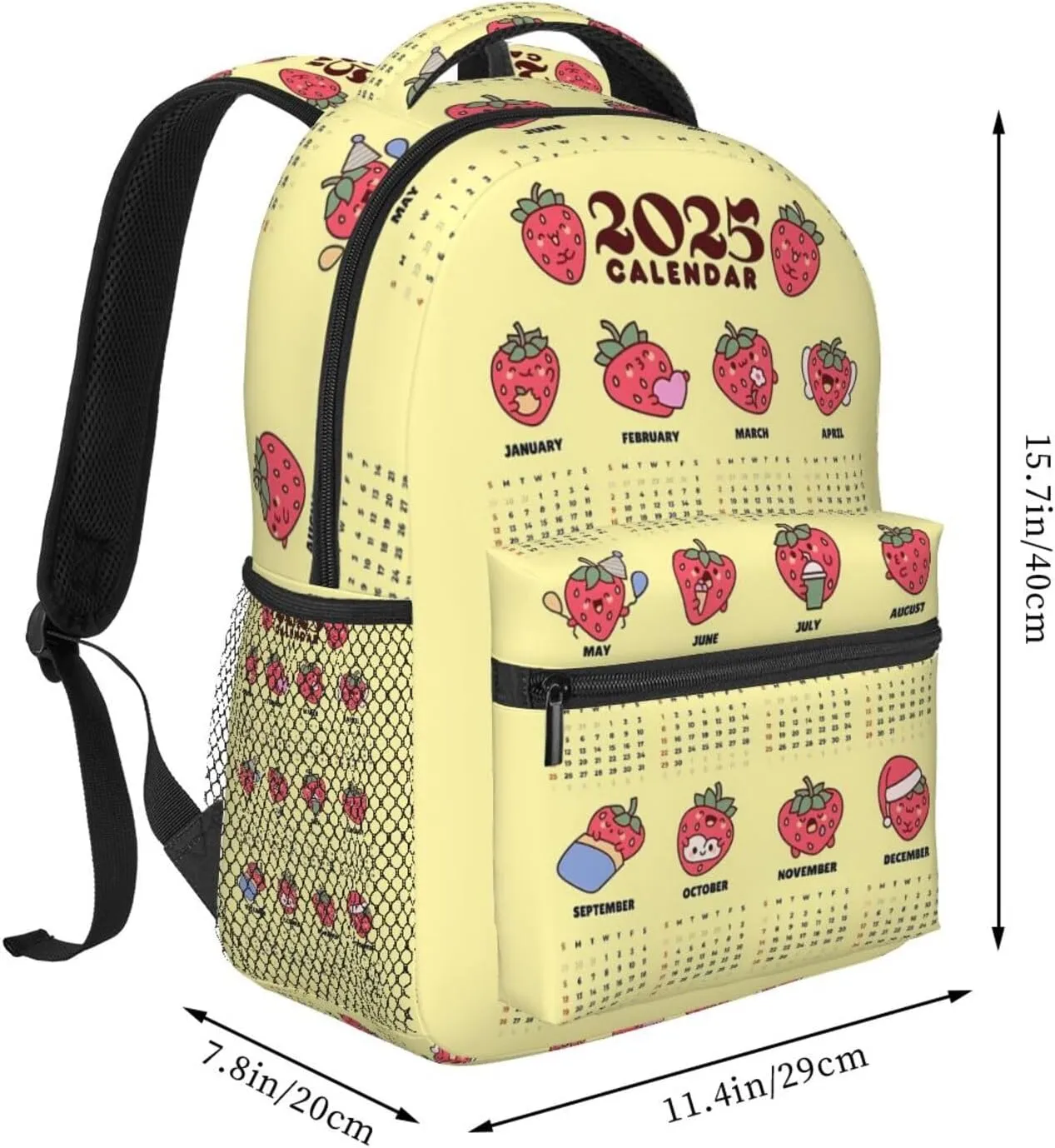 2025 Yearly Calendar Strawberry Casual Backpack Sport Backpacks Work Travel Rucksack Lightweight Laptop Daypack Adjustable Straps Bags with Pockets for Cycling Hiking