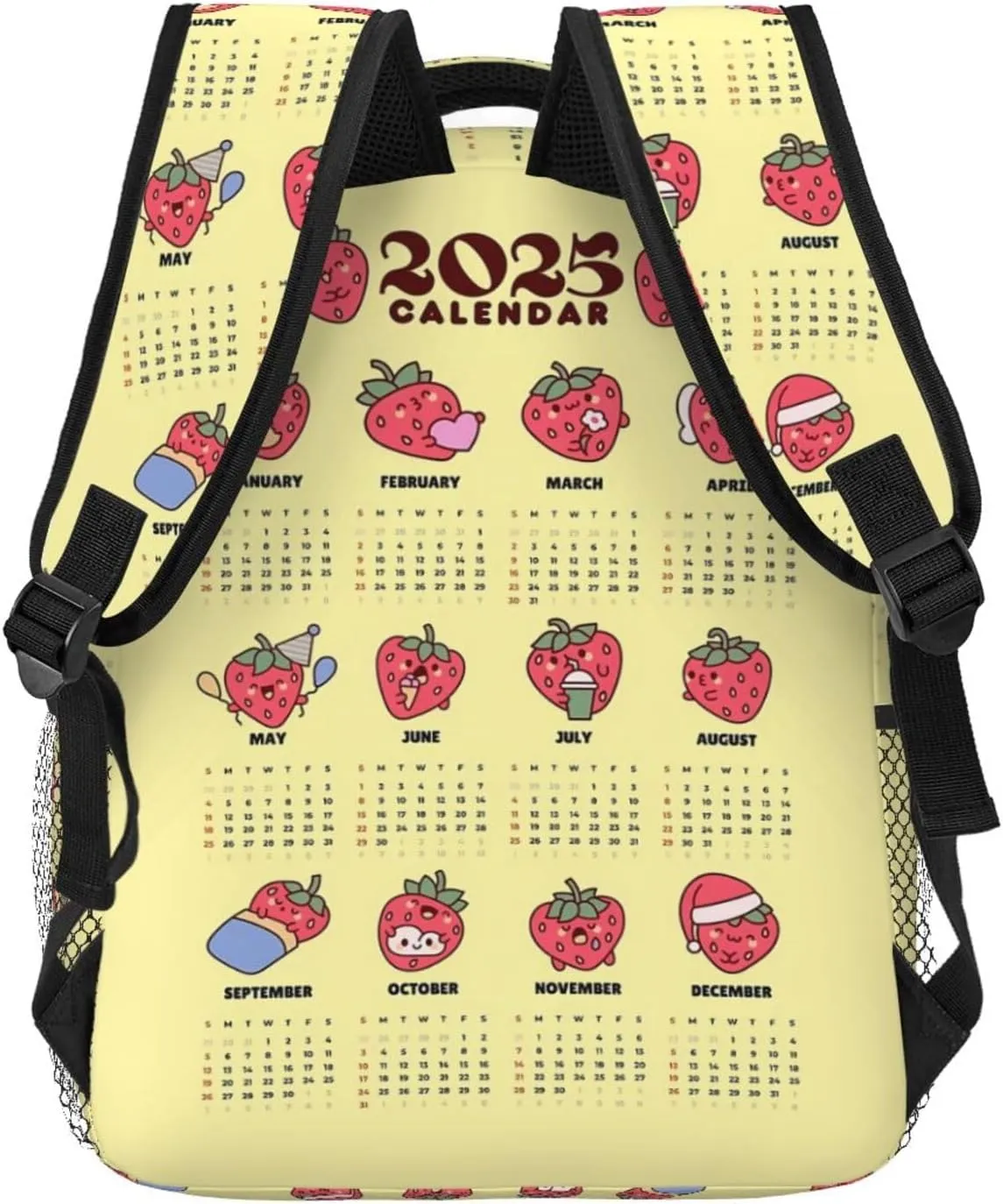 2025 Yearly Calendar Strawberry Casual Backpack Sport Backpacks Work Travel Rucksack Lightweight Laptop Daypack Adjustable Straps Bags with Pockets for Cycling Hiking