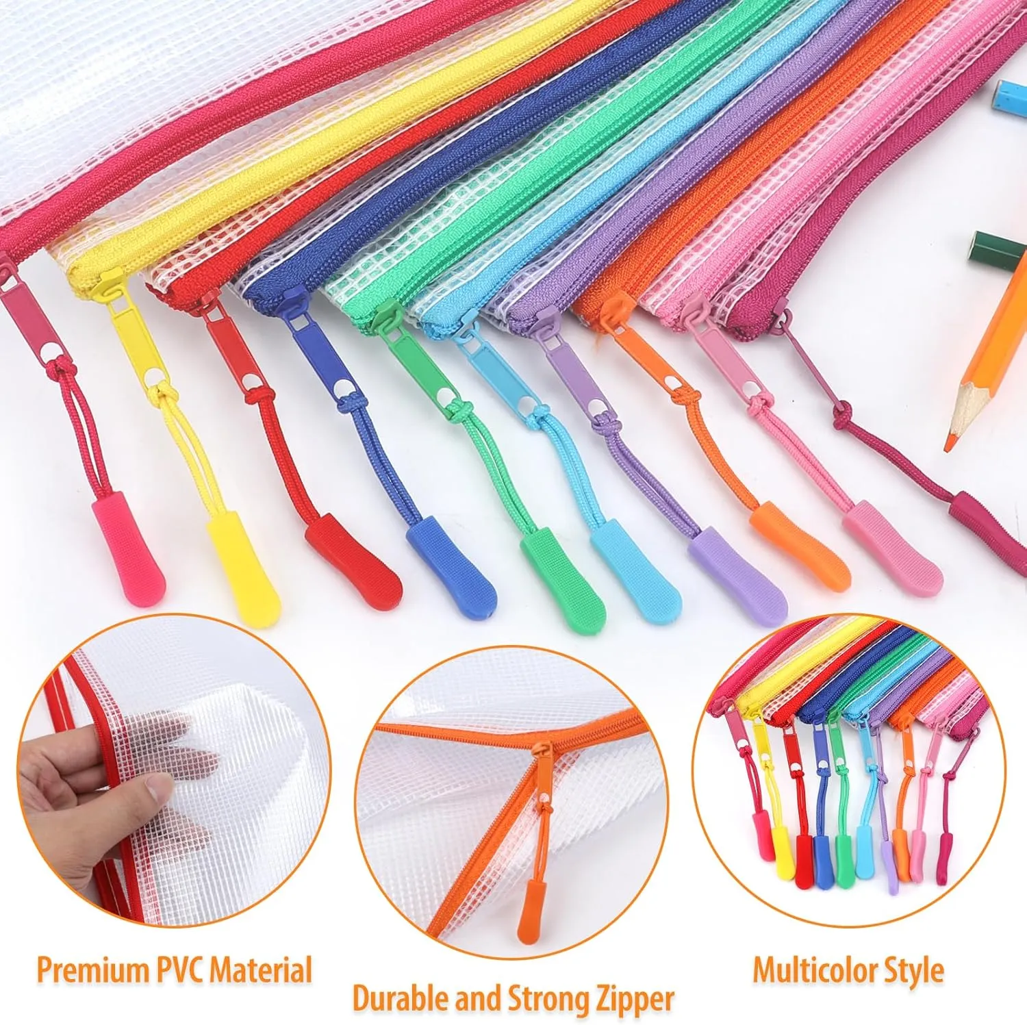 20pcs Mesh Zipper Pouch Bags Puzzle Storage Bags, A3 17x12 Inches Large Reusable Clear Zipper Pouches for Travel and Classroom Board Game Organization