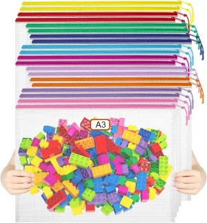 20pcs Mesh Zipper Pouch Bags Puzzle Storage Bags, A3 17x12 Inches Large Reusable Clear Zipper Pouches for Travel and Classroom Board Game Organization