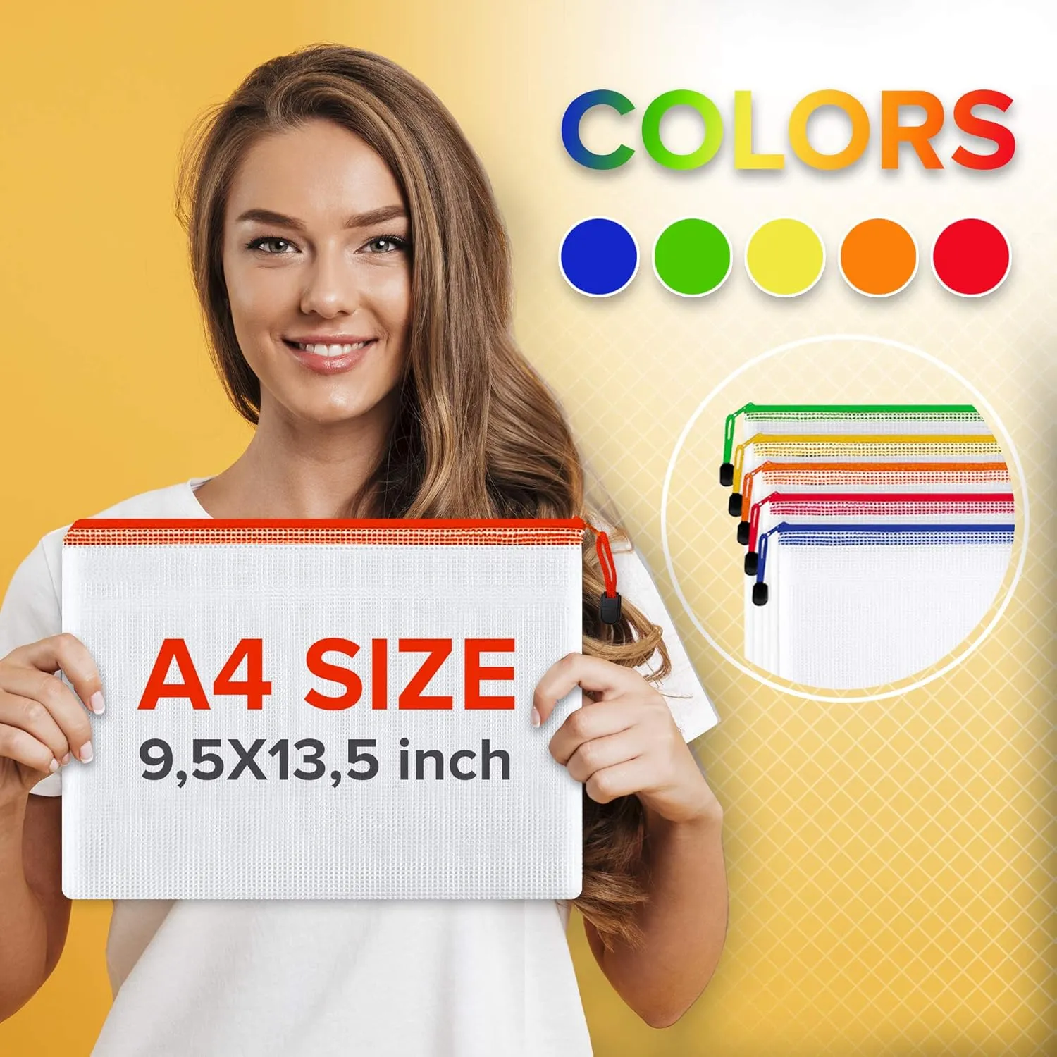 22 Pack Mesh Plastic A4-13.5x9.5 Pouches for Organizing - Document Bags With Zipper - Letter Size Pouch - Mesh Pouch