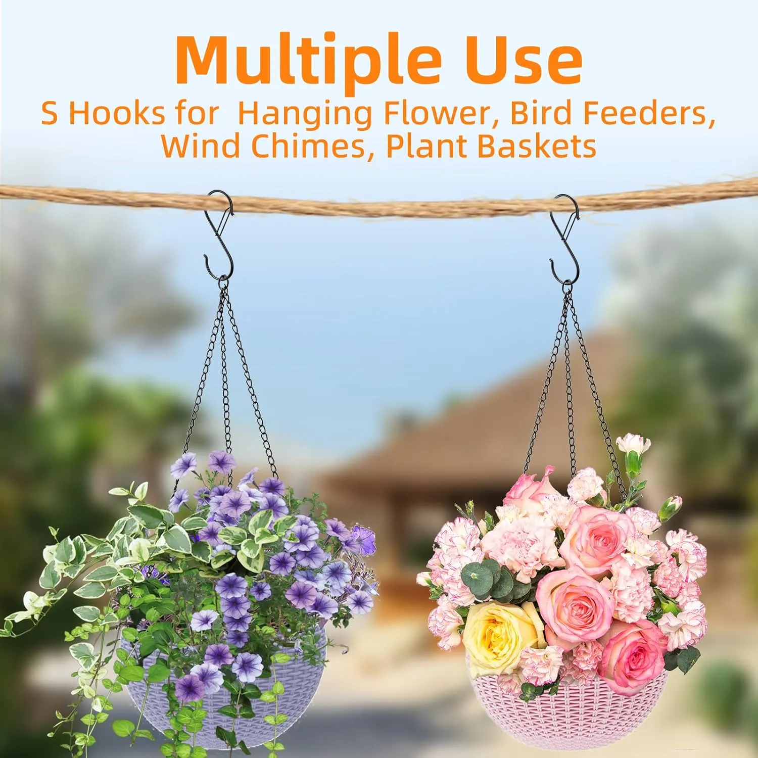 24 Pack S Hooks - 3.5 Inch Heavy Duty Metal Plant & Kitchen Hooks with Safety Buckle for Hanging Plants, Clothes, Bags & Pans
