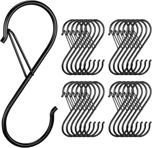24 Pack S Hooks - 3.5 Inch Heavy Duty Metal Plant & Kitchen Hooks with Safety Buckle for Hanging Plants, Clothes, Bags & Pans