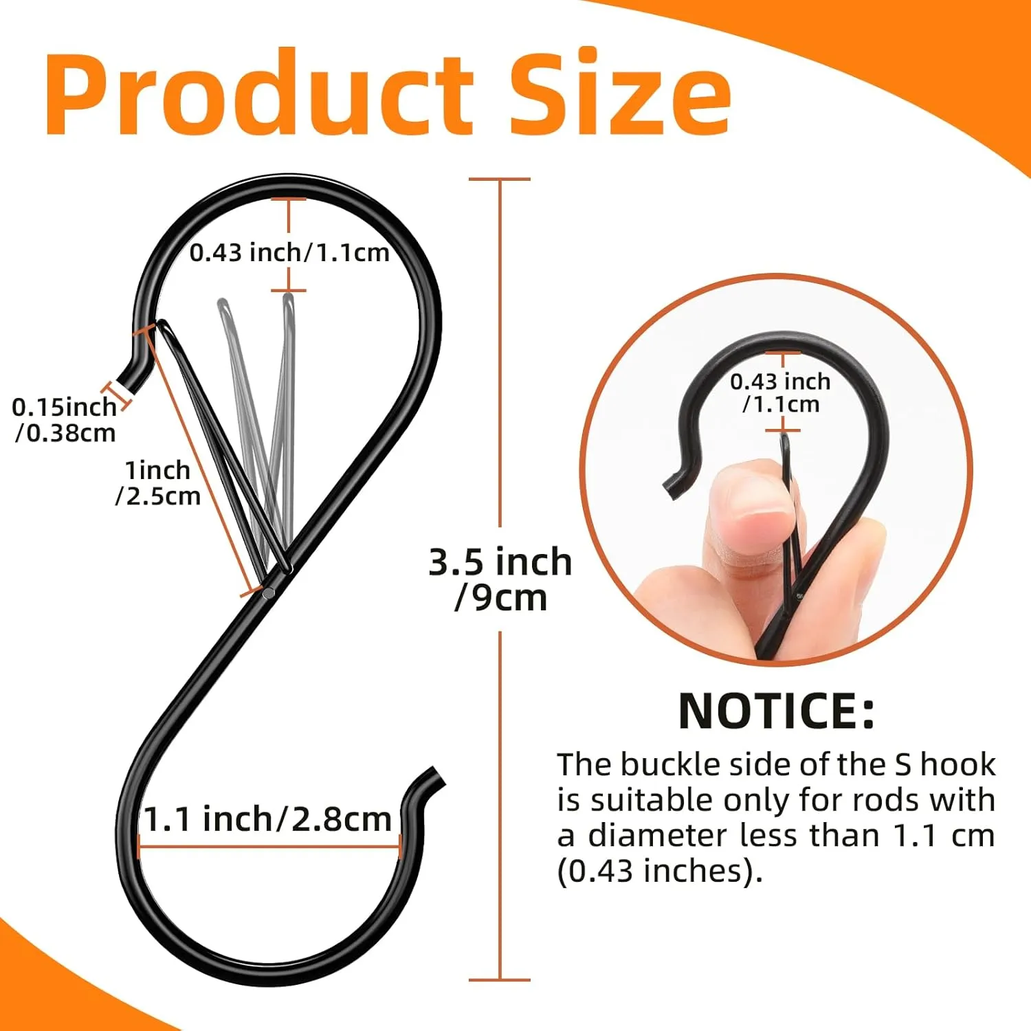 24 Pack S Hooks - 3.5 Inch Heavy Duty Metal Plant & Kitchen Hooks with Safety Buckle for Hanging Plants, Clothes, Bags & Pans