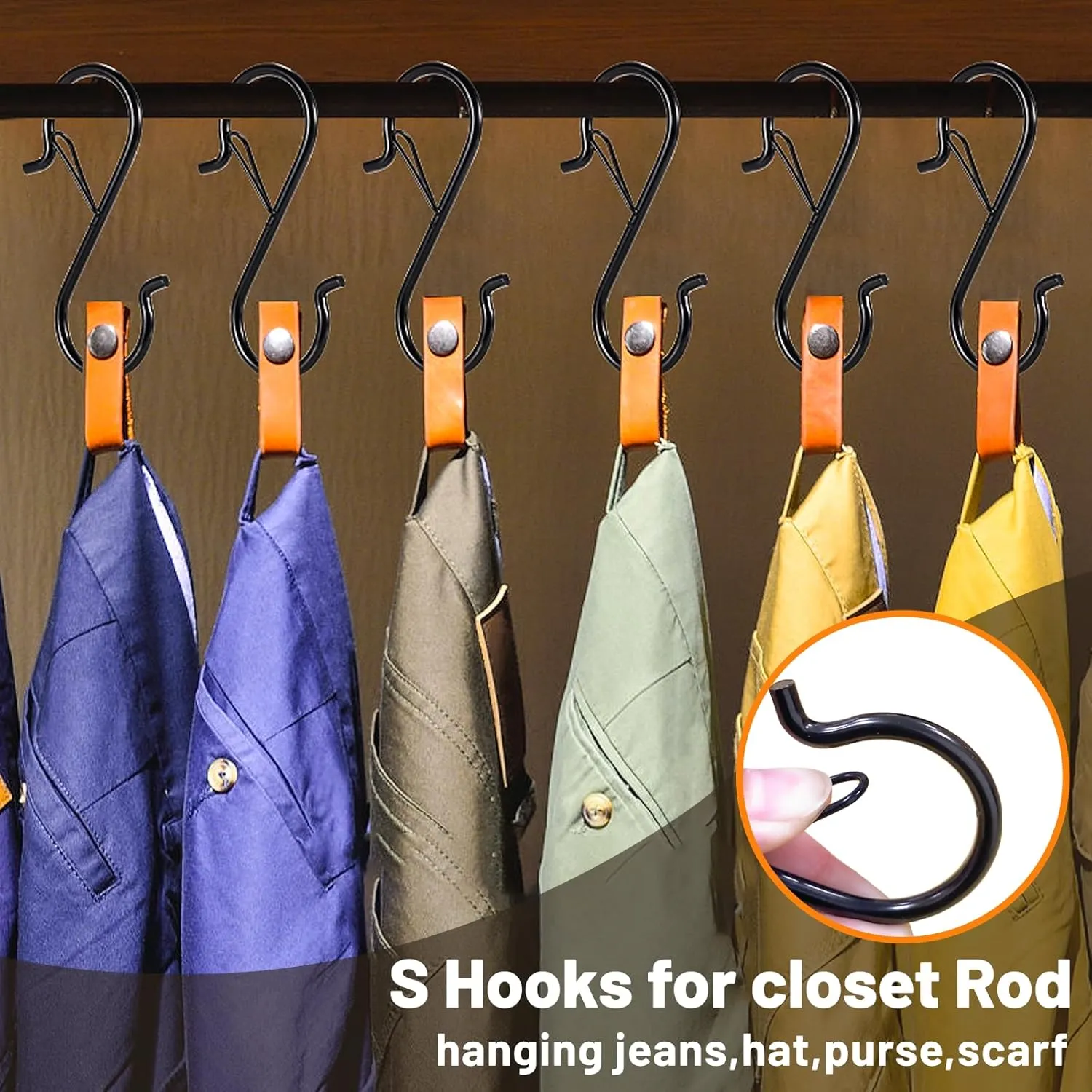 24 PCS S Hooks for Hanging with Safety Buckle, 3.5 inch Heavy Duty Metal S Shaped Hooks for Kitchen Utensil, Cups, Pots, Plants, Bags, Hats (Black)