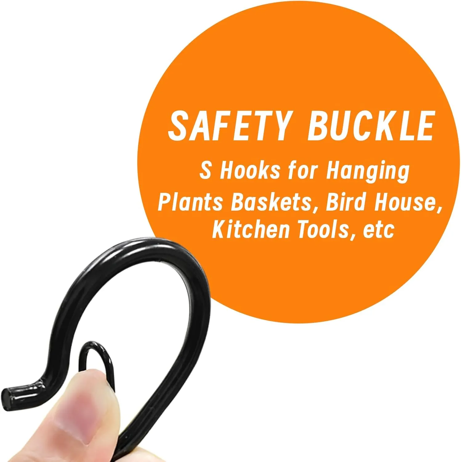 24 PCS S Hooks for Hanging with Safety Buckle, 3.5 inch Heavy Duty Metal S Shaped Hooks for Kitchen Utensil, Cups, Pots, Plants, Bags, Hats (Black)