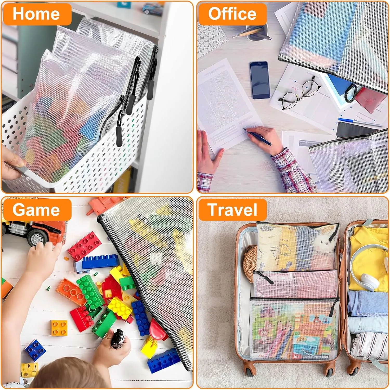 24pcs Mesh Zipper Pouch, Puzzle Storage Bags, A3 17x12 Inches Large Reusable Zipper Pouches for for Classroom Office Supplies Organizing, Extra Large Zipper Bags, Board Game Storage