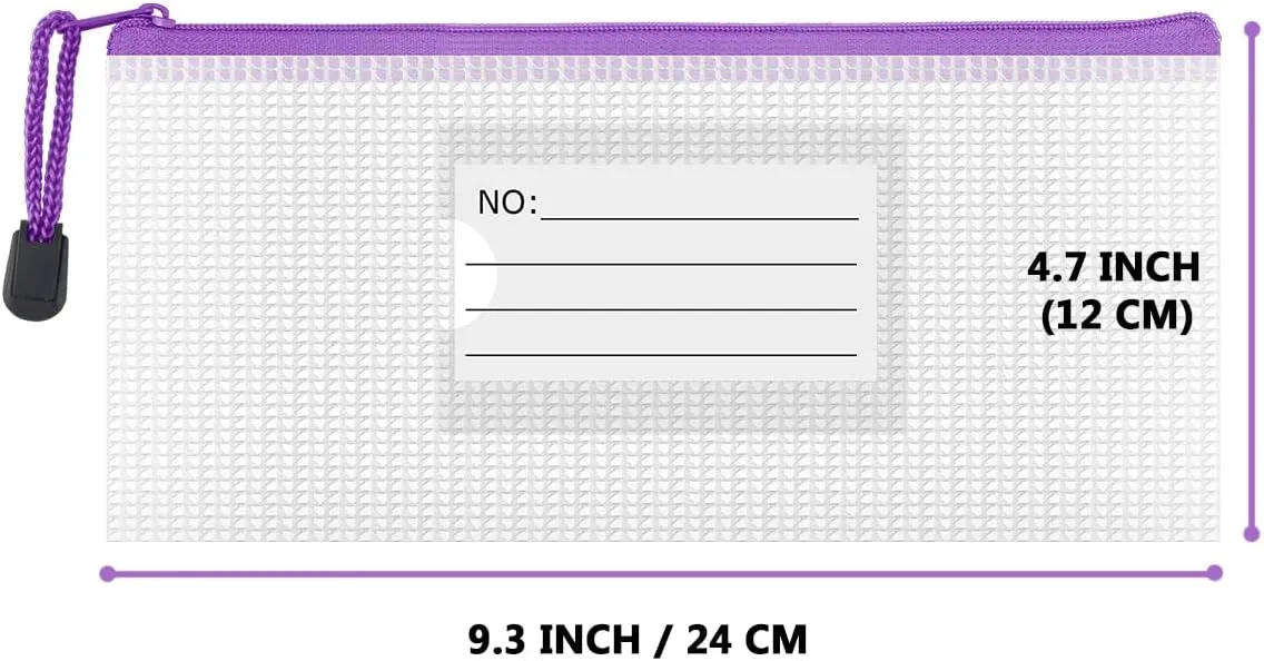 24pcs Small Mesh Zipper Pouch 9.3x4.7 Inches Pencil Pouch Bags, Small Mesh Bag with Label Pocket for School & Office Supplies, Plastic Zip Bill Bags for Home Travel Storage & Organizing