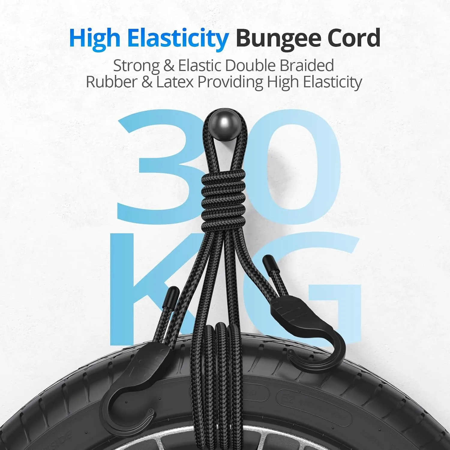 24" 48" Adjustable Bungee Cords with Hooks, Heavy Duty Outdoor 6 Pack Black, Length-Adjustable Design, UV-Resistant Elastic Straps for Cargo, Camping, Tents, Bikes, Luggage, etc