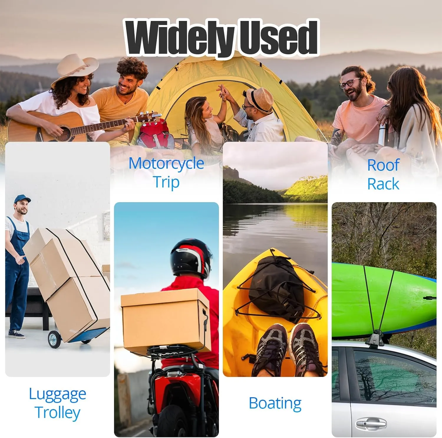 24" 48" Adjustable Bungee Cords with Hooks, Heavy Duty Outdoor 6 Pack Black, Length-Adjustable Design, UV-Resistant Elastic Straps for Cargo, Camping, Tents, Bikes, Luggage, etc