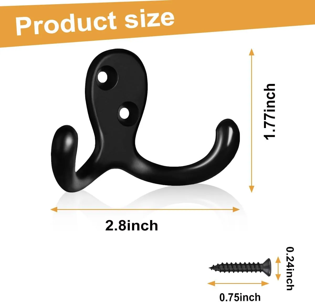 25 Pack Coat Hooks Wall Hooks for Hanging, Heavy Duty Double Prong Metal Hook Wall Mounted for Living Room, Bathroom, Kitchen, Bedroom for Coat, Bag, Scarf, Towel, Hat, Key, Cup (Black)