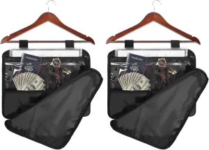 2Pack Hanger Diversion Safe Bag with Zipper, Jewelry & Cash Safe, Secret Under Clothes Storage for Home or Travel - BLACK