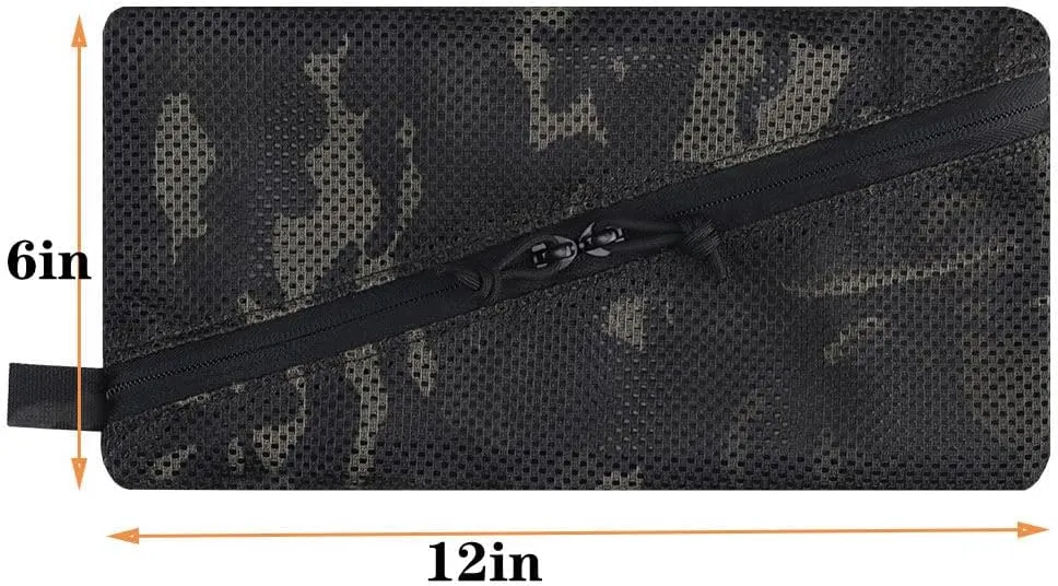 2PC Tactical Carry On Zipper Mesh Pouch, Insert Organizer Utility Admin Pouch Travel Organizer EDC Bag Toiletry Kit Set Storage Case 12X6 inch (BKCP)