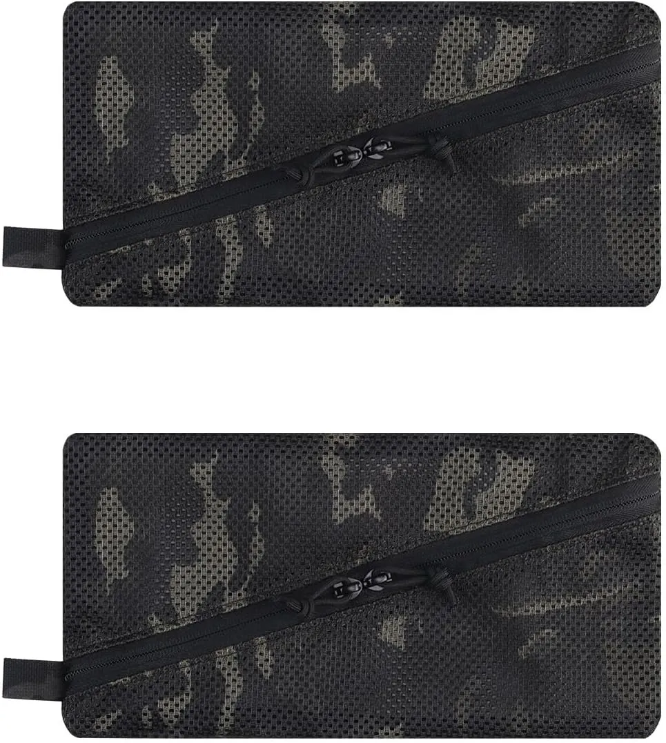 2PC Tactical Carry On Zipper Mesh Pouch, Insert Organizer Utility Admin Pouch Travel Organizer EDC Bag Toiletry Kit Set Storage Case 12X6 inch (BKCP)