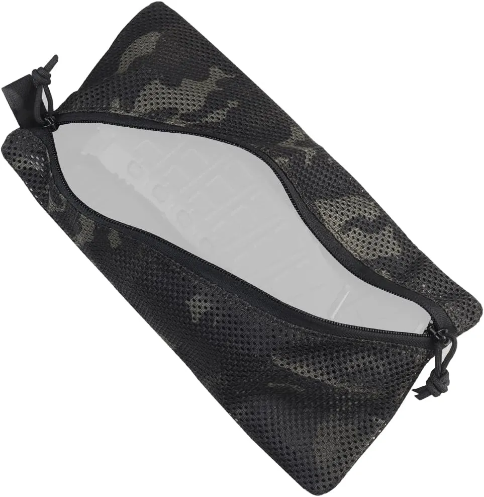 2PC Tactical Carry On Zipper Mesh Pouch, Insert Organizer Utility Admin Pouch Travel Organizer EDC Bag Toiletry Kit Set Storage Case 12X6 inch (BKCP)