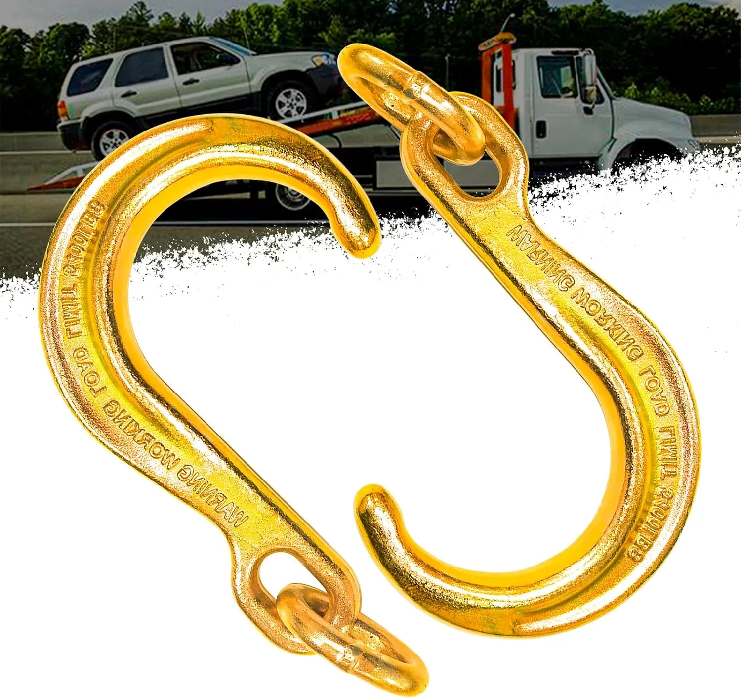 2pcs 8" Inch J Tow Hook with Link, Heavy Duty G70 Tow Axle Strap Wrecker Roll Back Clevis, J Tow Hook On Coupling Link for Tractor Truck Trailer