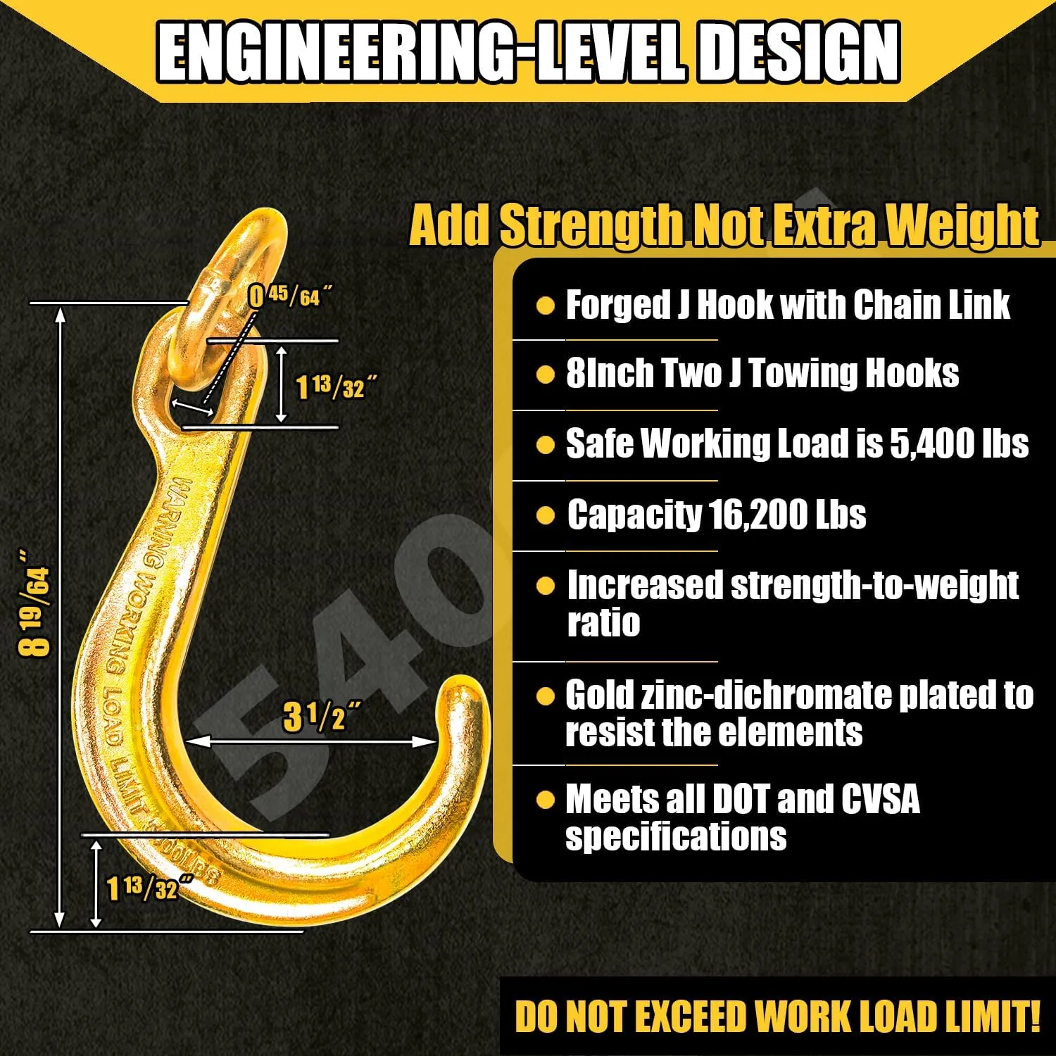 2pcs 8" Inch J Tow Hook with Link, Heavy Duty G70 Tow Axle Strap Wrecker Roll Back Clevis, J Tow Hook On Coupling Link for Tractor Truck Trailer