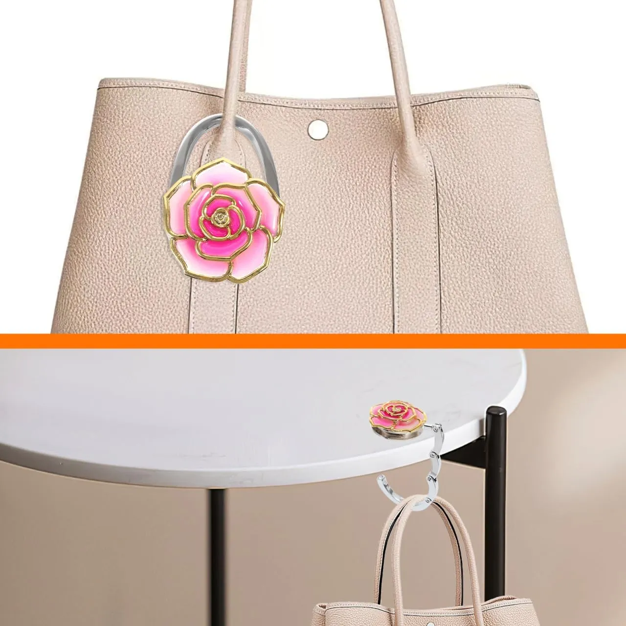 2pcs Clip Foldable Rose Red Bag Table Folding Caribeener Hanger Holder Hangers for and Shaped Carabiner Purse Clips Gift Aluminum Handbag Green Hook Flower