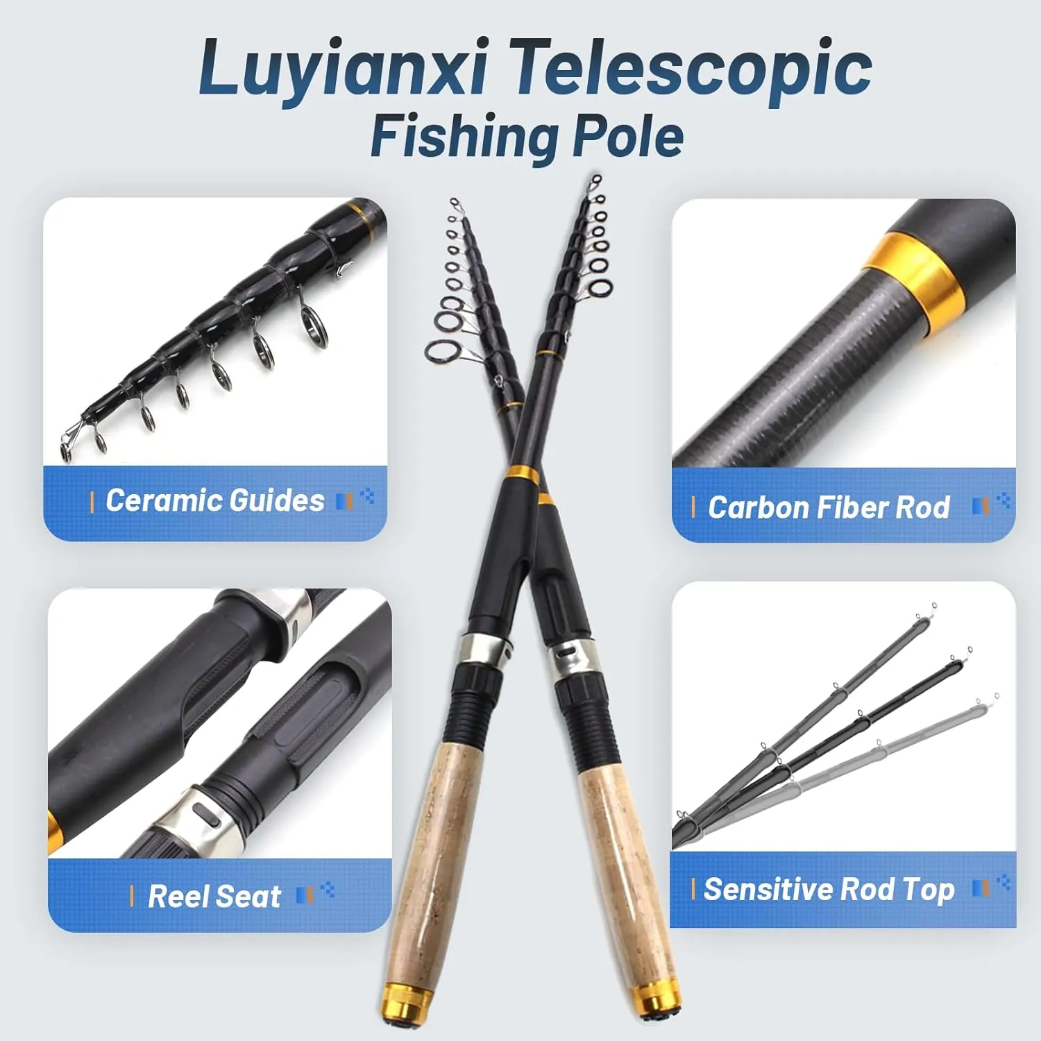 2PCS Fishing Rod and Reel Combos,Telescopic Fishing Pole Spinning Reels Sets, Collapsible Fishing Rod Full Kit with Carrier Bag for Travel Saltwater Freshwater Fishing Poles