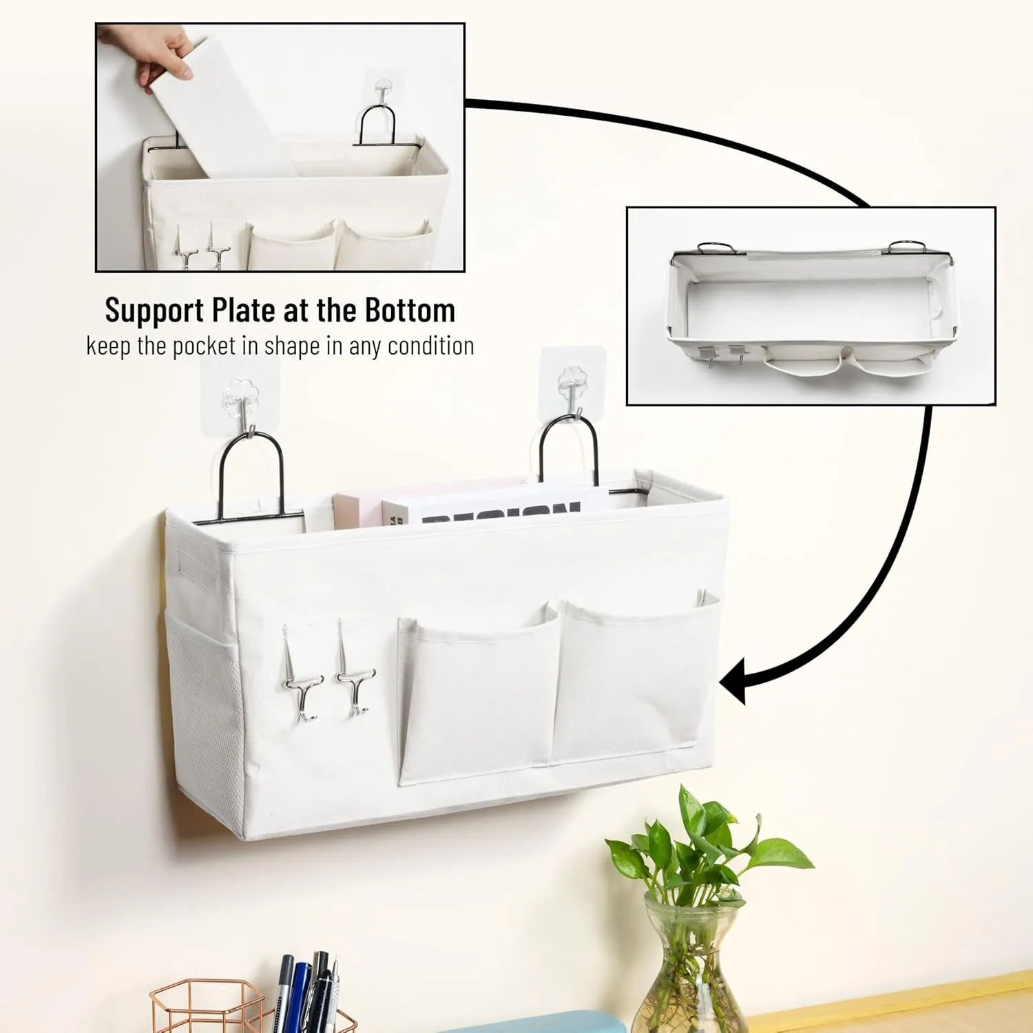 2pcs Large Wall Hanging Storage Bag, Door Closet Linen Fabric Pockets Organizer, Waterproof Multi Functional for Living Room Bedroom Bathroom Kitchen Office RV Camper with Hooks White