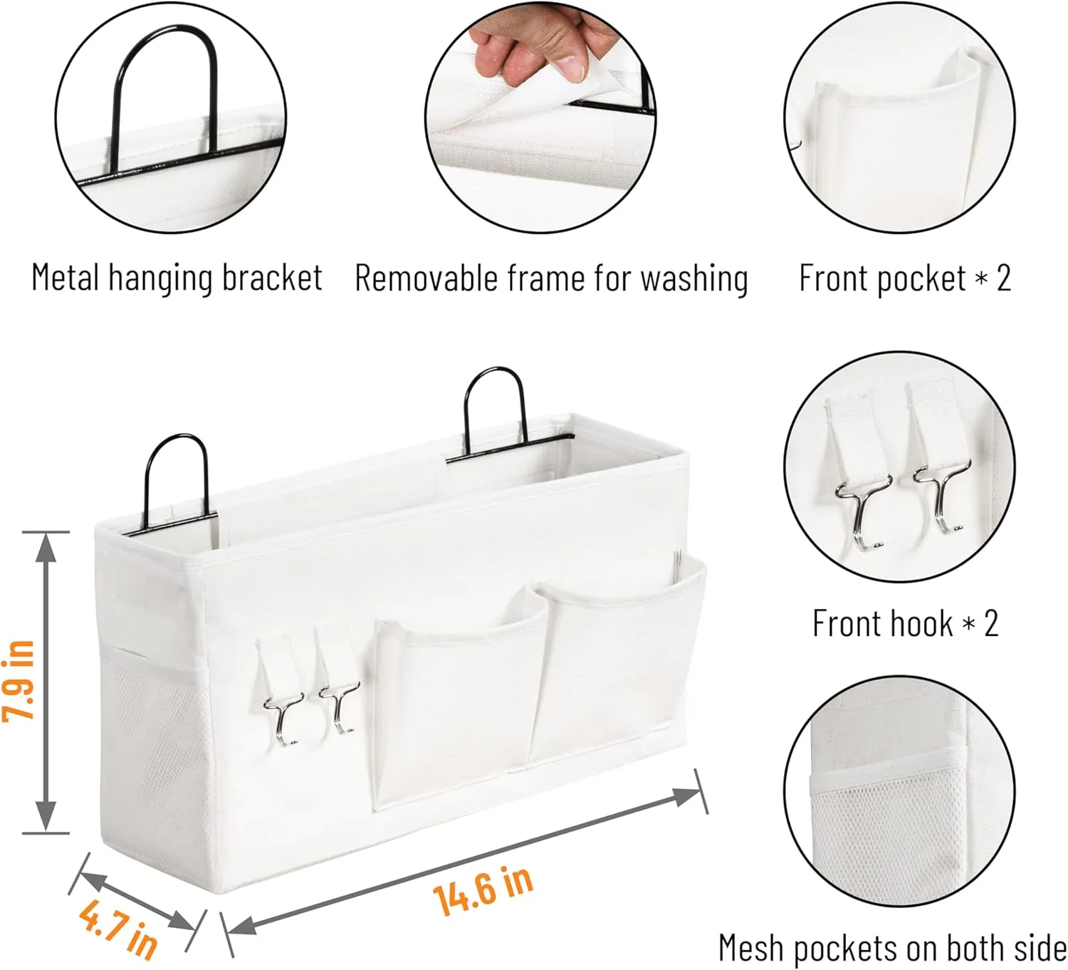 2pcs Large Wall Hanging Storage Bag, Door Closet Linen Fabric Pockets Organizer, Waterproof Multi Functional for Living Room Bedroom Bathroom Kitchen Office RV Camper with Hooks White