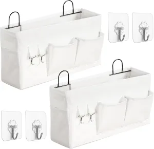 2pcs Large Wall Hanging Storage Bag, Door Closet Linen Fabric Pockets Organizer, Waterproof Multi Functional for Living Room Bedroom Bathroom Kitchen Office RV Camper with Hooks White