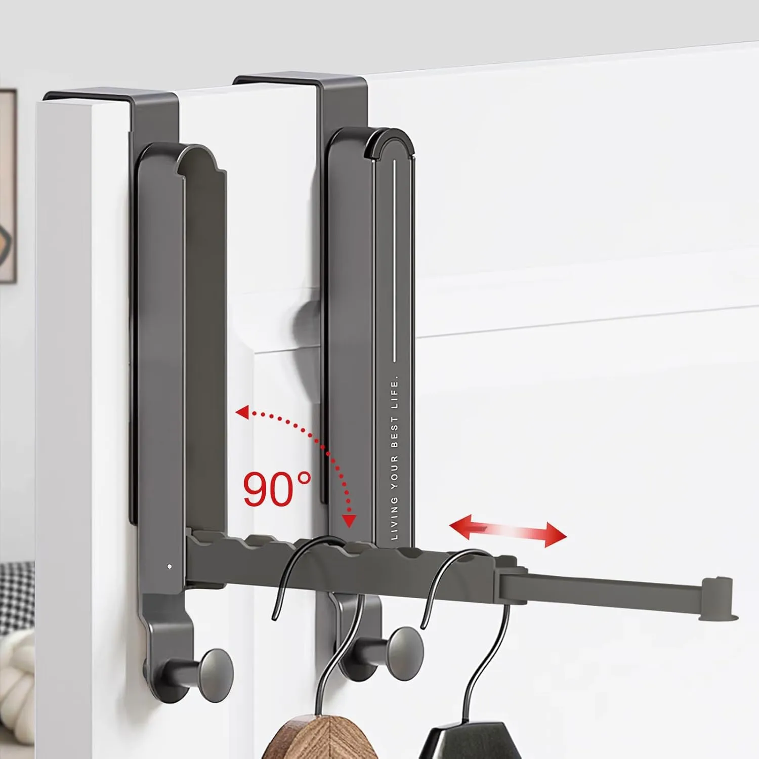 2Pcs Over The Door Hooks Hanger Foldable, Portable The Door Hanger for Travel, Wall Mounted Over The Door Drying Rack with Retractable Rod for Bedroom Bathroom Laundry (Space Grey)