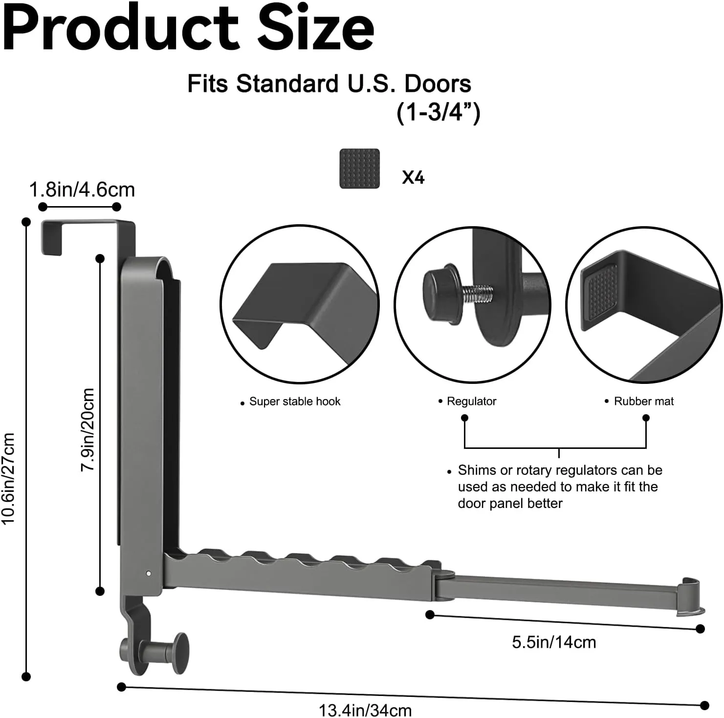 2Pcs Over The Door Hooks Hanger Foldable, Portable The Door Hanger for Travel, Wall Mounted Over The Door Drying Rack with Retractable Rod for Bedroom Bathroom Laundry (Space Grey)