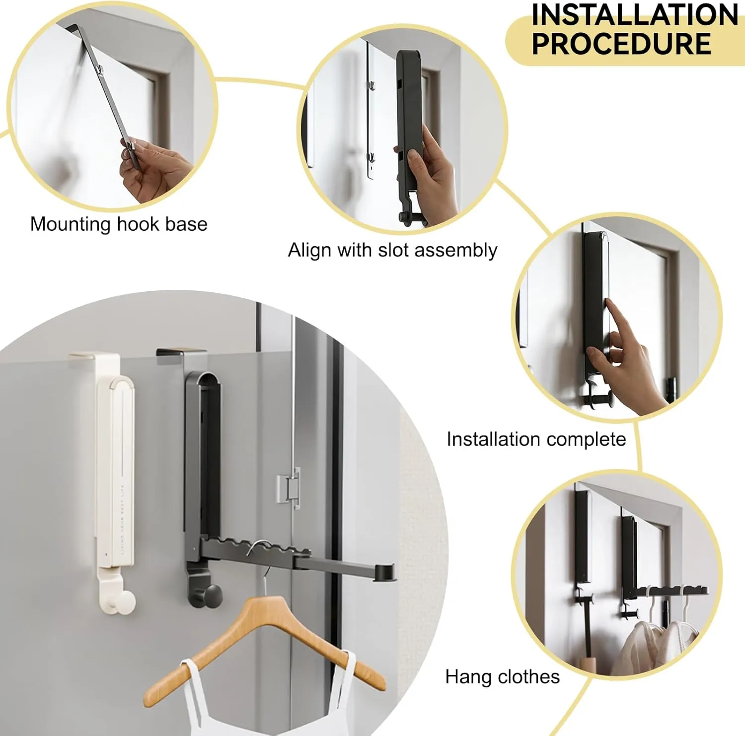 2Pcs Over The Door Hooks Hanger Foldable, Portable The Door Hanger for Travel, Wall Mounted Over The Door Drying Rack with Retractable Rod for Bedroom Bathroom Laundry (Space Grey)