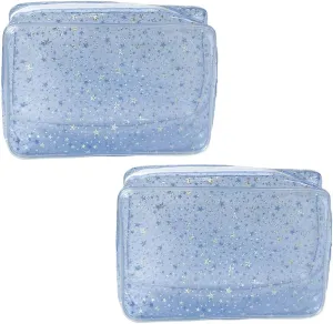 2PCS Transparent White Star Cosmetic Bag, Measuring 9.84 * 2.36 * 7.08 inches, Washing Storage Pouches for Travel and Daily Life (White star-2pcs)