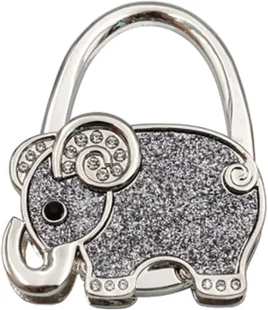 [3 Pack] Foldable Purse Hanger Portable Handbag Hook Table Hanger Bling Bling Elephant Shape 5 Colors Anti Sliding Foam Back (Grey)