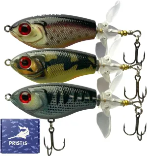 3 pcs Topwater Fishing Lures with Propellers, Plopper Hard Baits with Floating Rotating Tail, Plopping Sputter Minnow Swimbait Set Kit for Saltwater Freshwater Bass Perch Pike Muskie