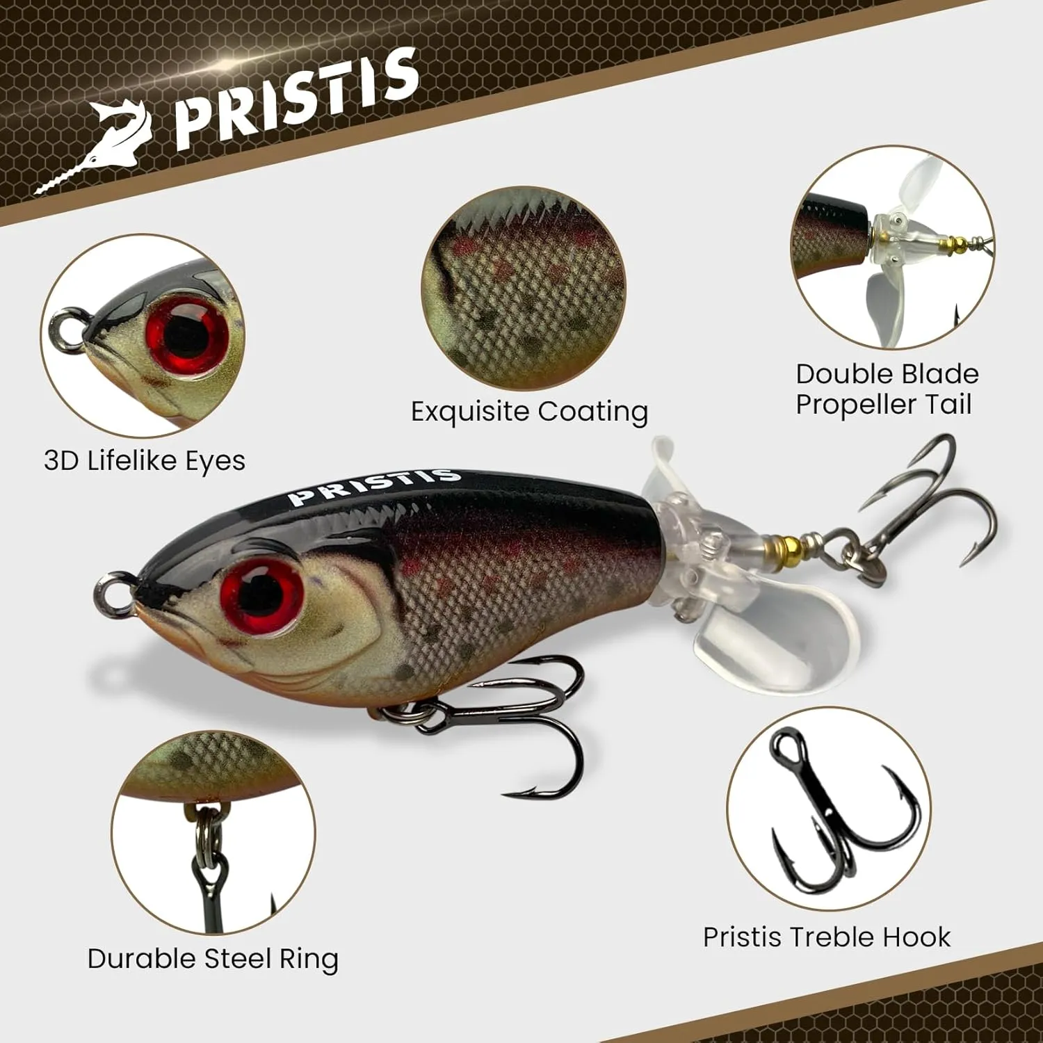 3 pcs Topwater Fishing Lures with Propellers, Plopper Hard Baits with Floating Rotating Tail, Plopping Sputter Minnow Swimbait Set Kit for Saltwater Freshwater Bass Perch Pike Muskie