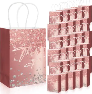30 Pcs Pink Rose Gold Gift Bags Glitter Diamond Goodie Bag, Happy Birthday Treat Bag, Rose Gold Candy Bags Supply for Wedding Bridal Baby Shower Holiday Party Favors Decoration, Thank You Gift Bags