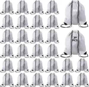 30 PCS White Draw String Bags Pack Bulk White Sublimation Drawstring Bags Reusable Cinch Bags Drawstring White Drawstring Bag for Gym Sport Party Trip DIY Craft (13.4x16.5 Inch)