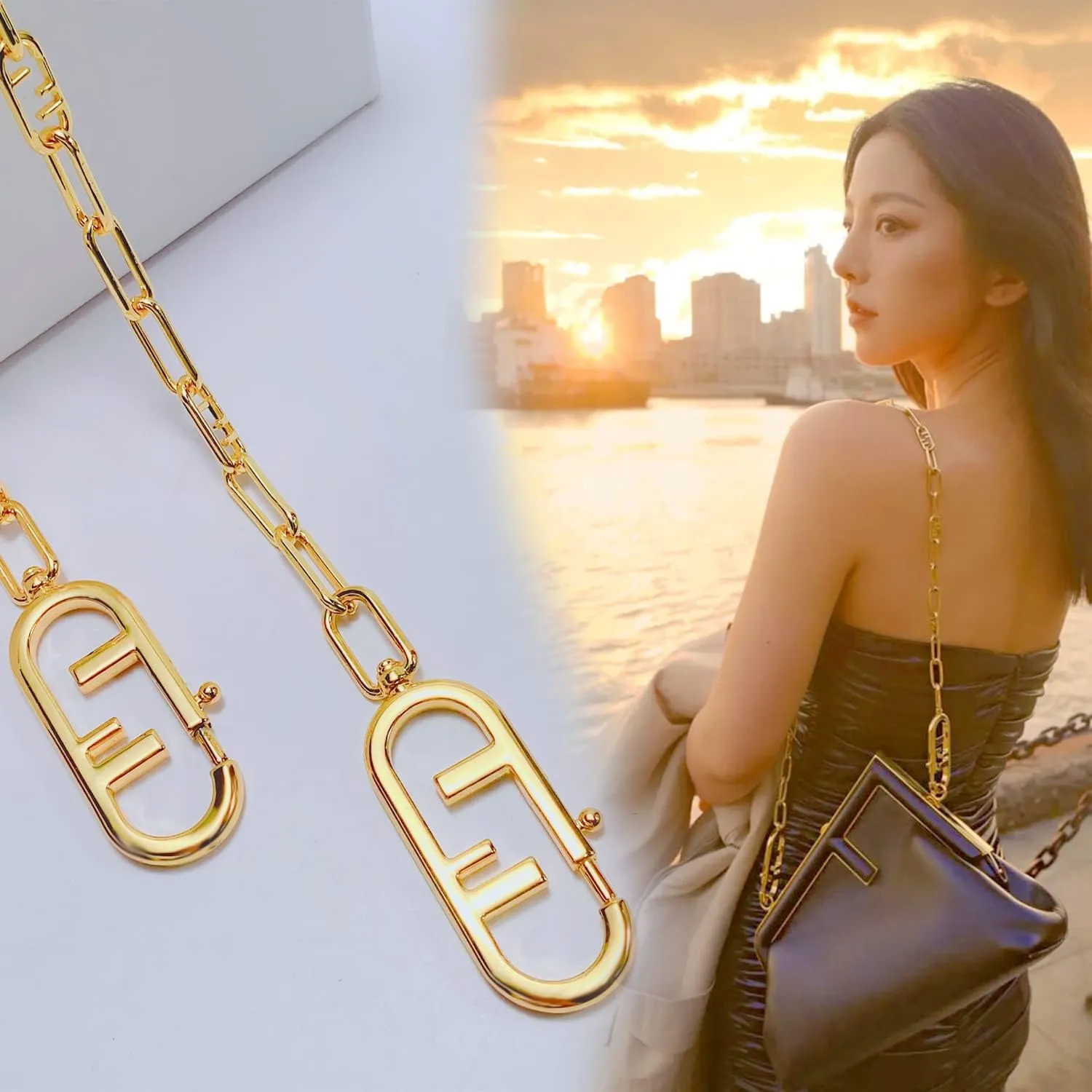 30.3" DIY Alloy Chain Strap Handbag Chains Accessories Purse Straps Shoulder Cross Body Replacement Straps(K-Gold,47.2inch)